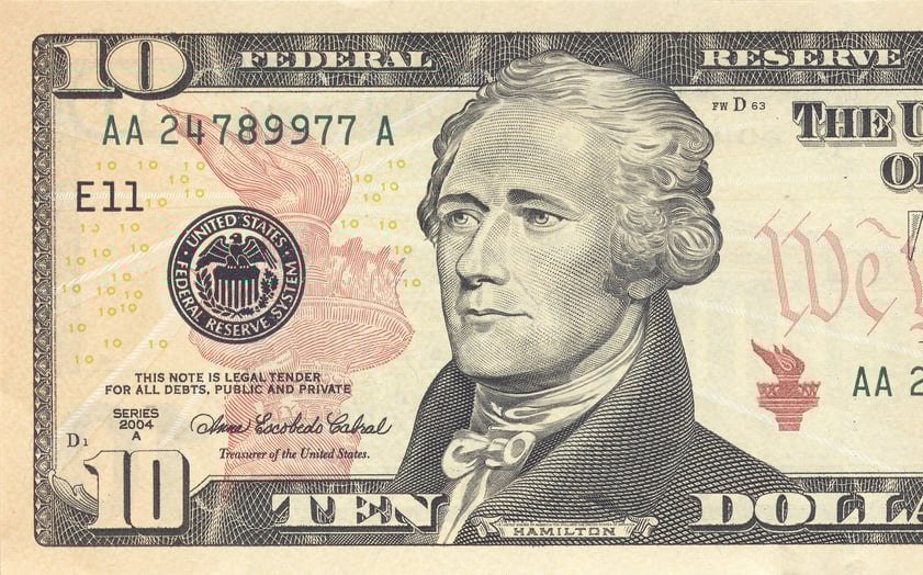 Macro Shot of 10 Dollar Bill